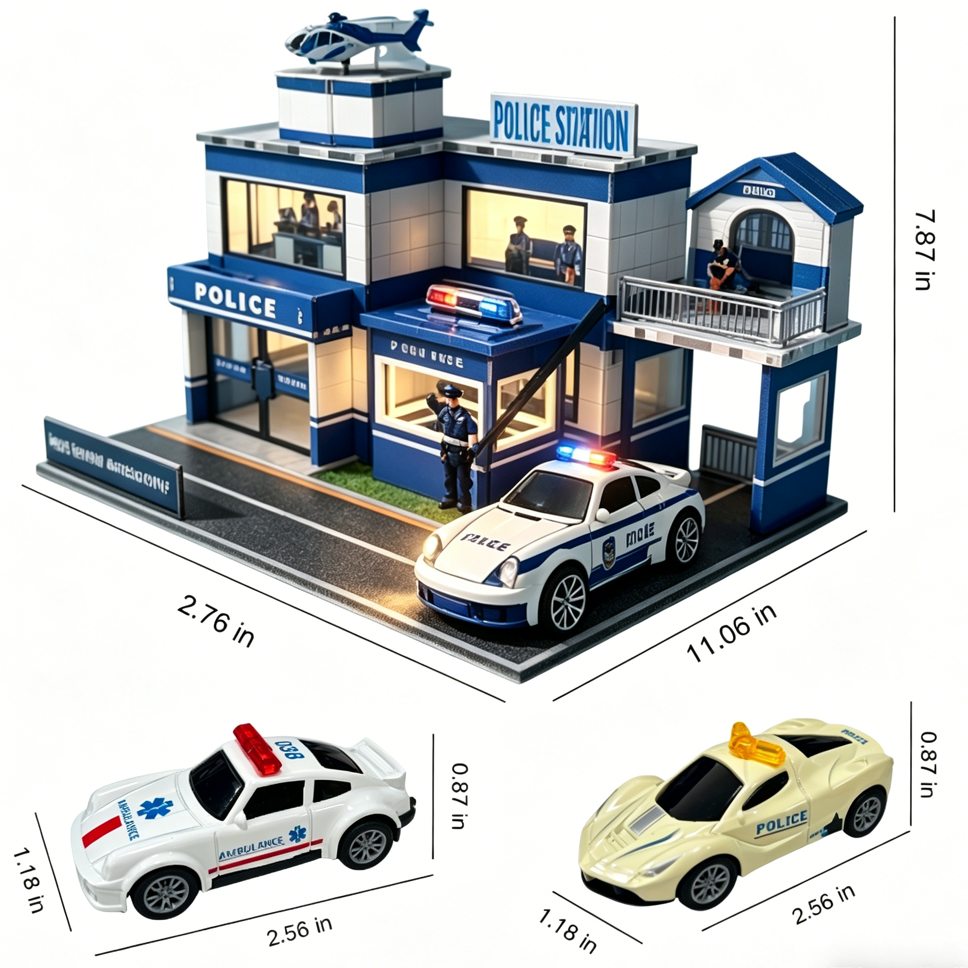 Police Station Building Kit with Police Car, Helicopter & Officer Figures, DIY Mini Playset for Kids & Collectors