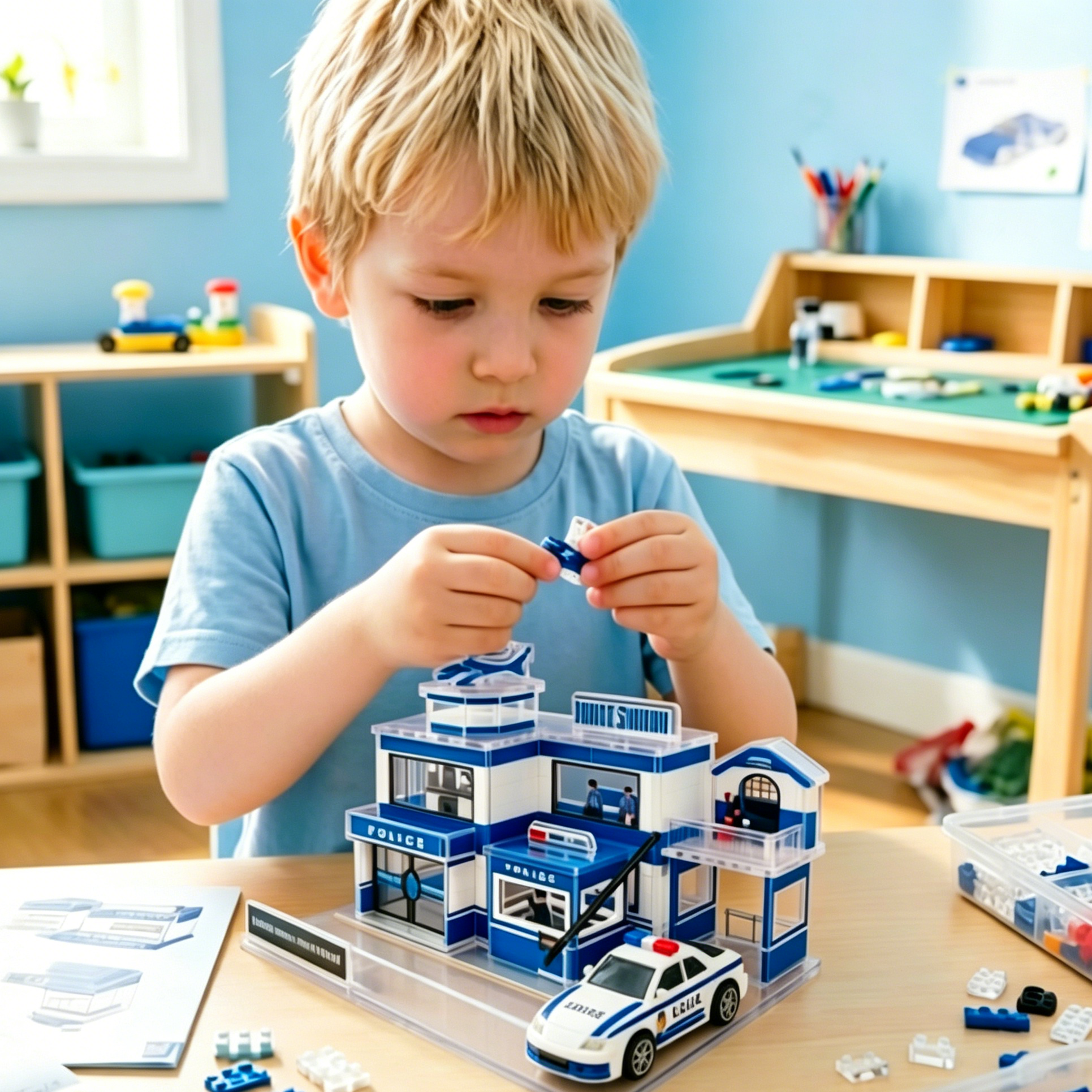 Police Station Building Kit with Police Car, Helicopter & Officer Figures, DIY Mini Playset for Kids & Collectors
