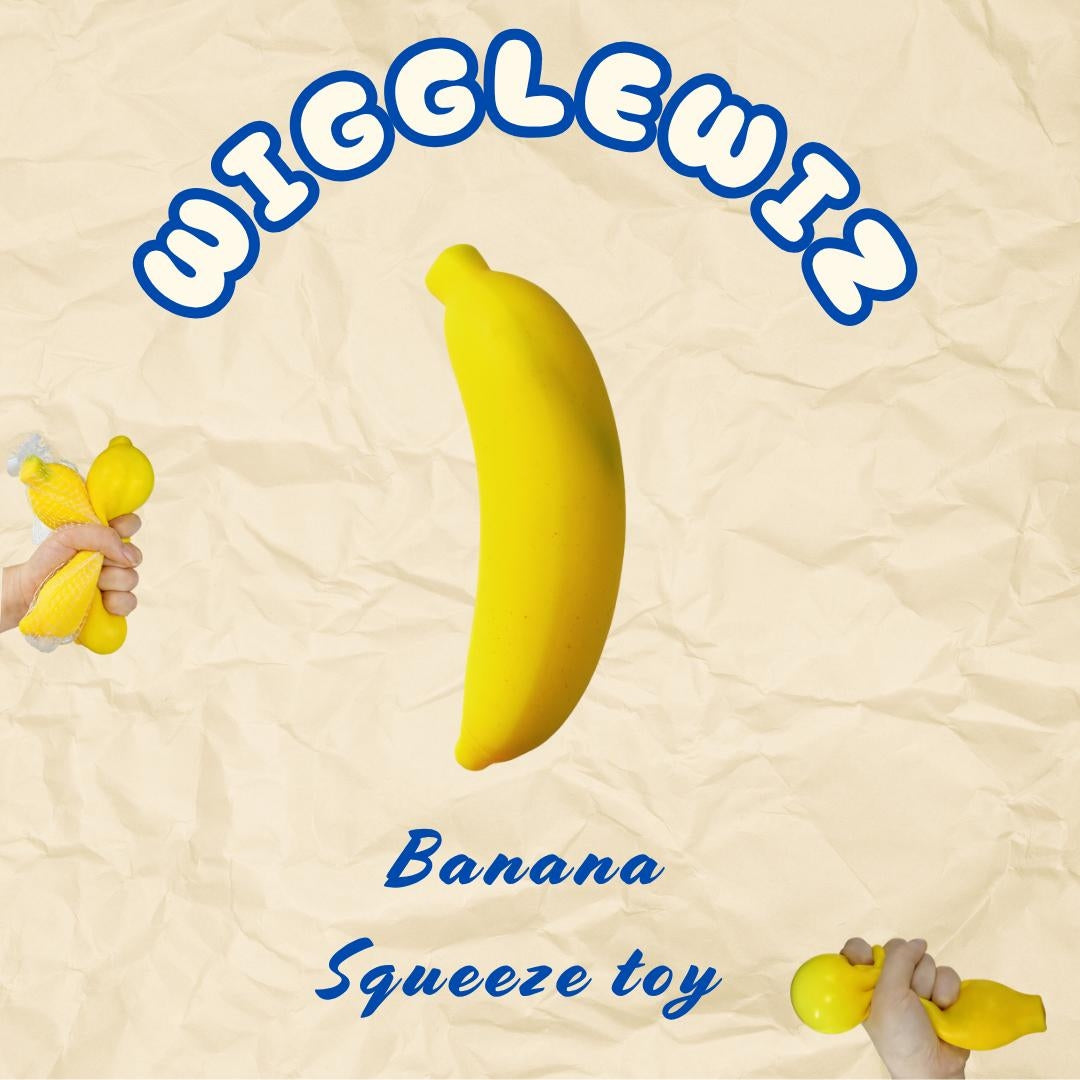 WiggleWiz Soft Stretchy Banana Squeeze Toy – Stress Relief Fidget & Pretend Play Food Desk Decor Gift