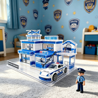 Police Station Building Kit with Police Car, Helicopter & Officer Figures, DIY Mini Playset for Kids & Collectors