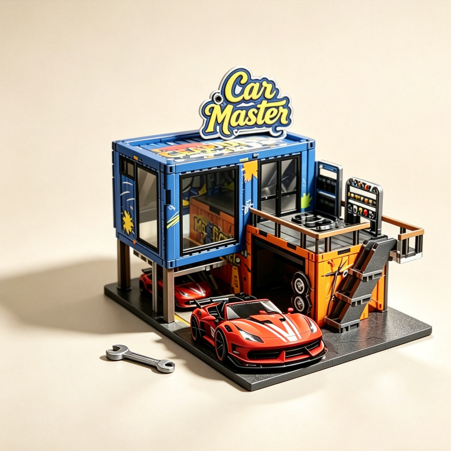 Car Master Mini Garage Building Kit with 1:32 Scale Sports Car, DIY Assembly Toy Playset for Kids & Collectors, Perfect for Car Lovers